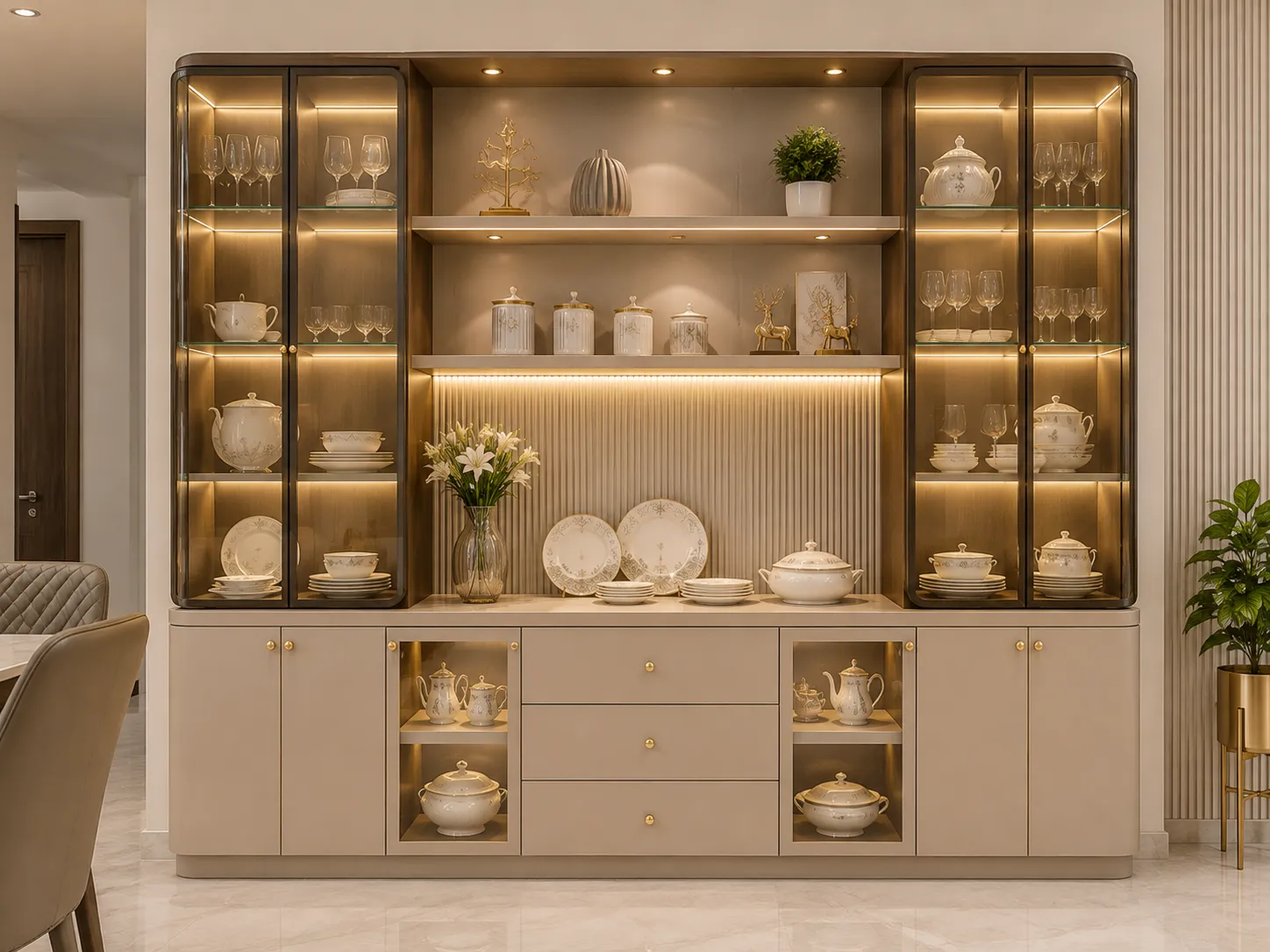 Glass front crockery cabinet design Faridabad