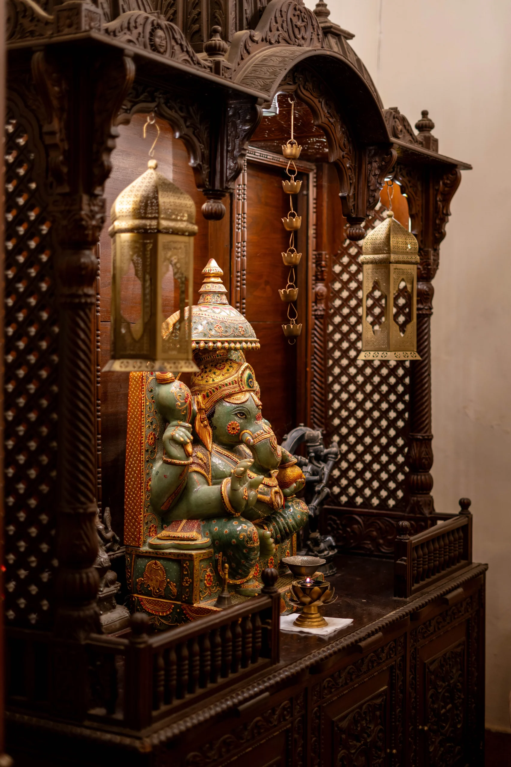 Wooden puja cabinet temple design Gurgaon