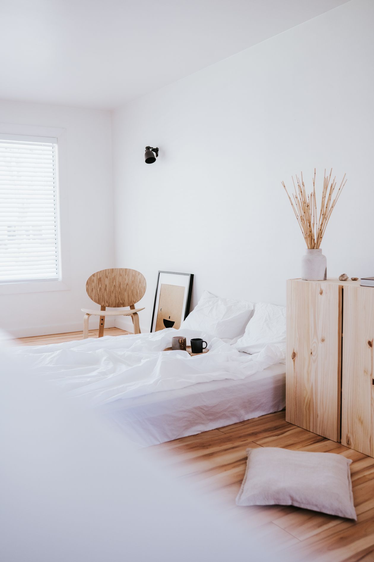 Wooden accent customized wall design in Scandinavian bedroom