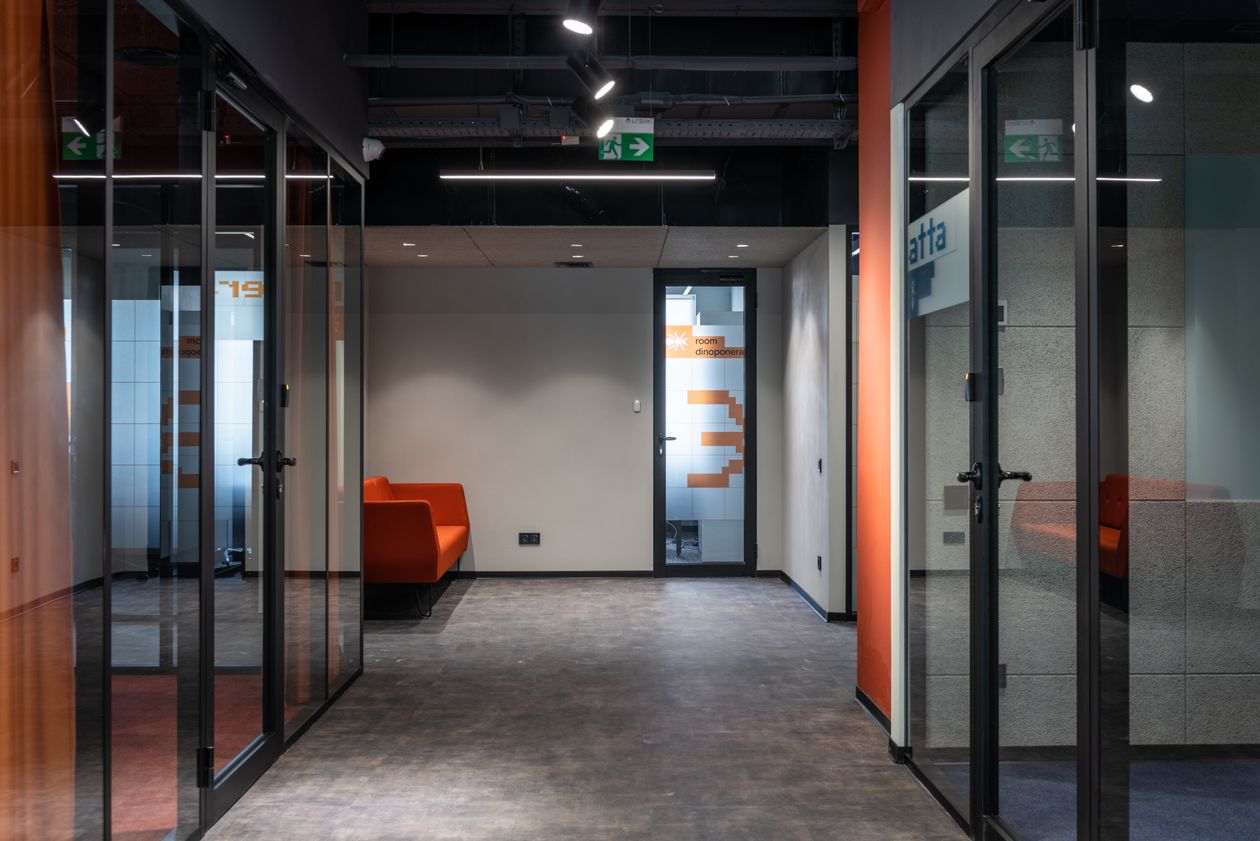 Glass wall customized wall design in office corridor