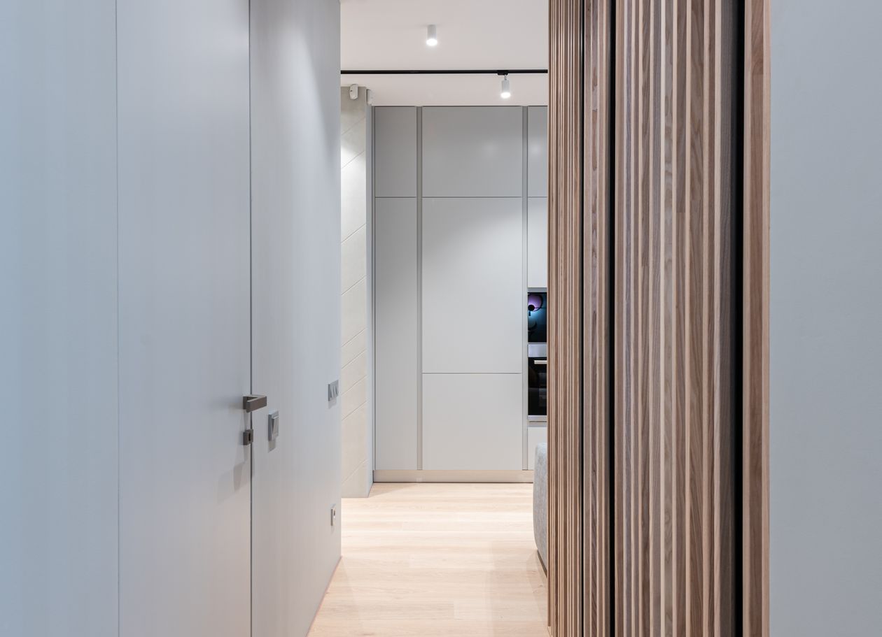 Wooden panel customized wall design in hallway