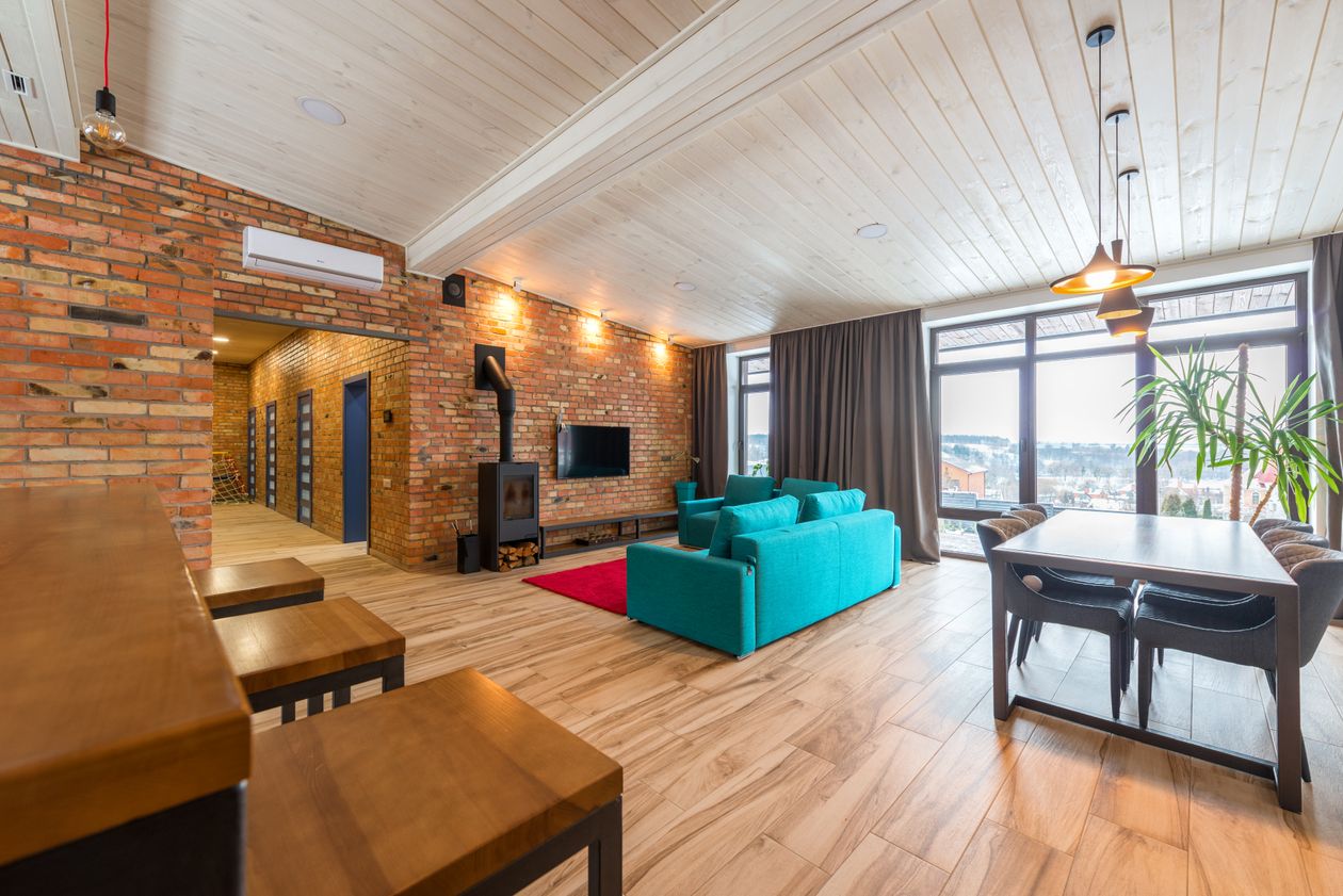 Brick accent customized wall design in living room