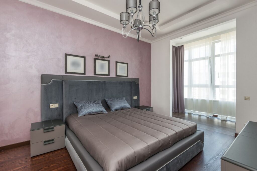 Luxury bedroom interior design with chandelier lighting