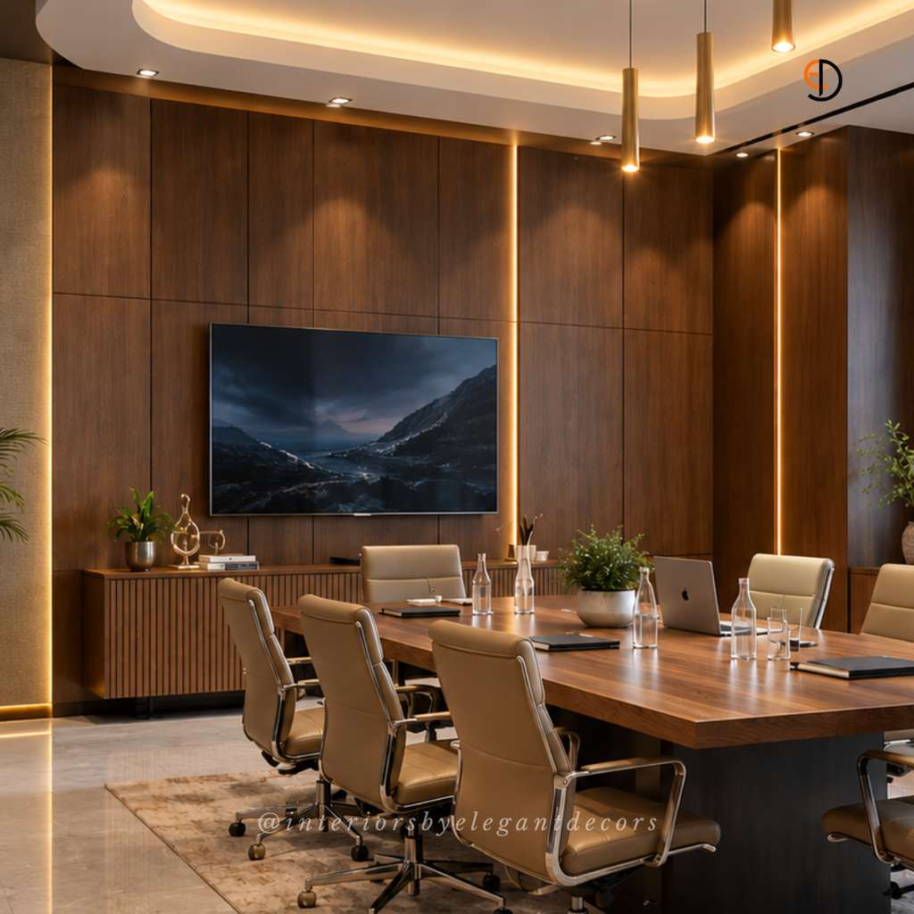 Meeting room lighting and wall detail by Elegant Decors