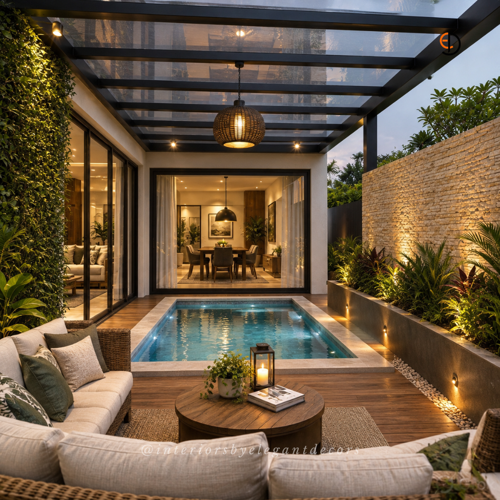 Backyard indoor outdoor view by Elegant Decors