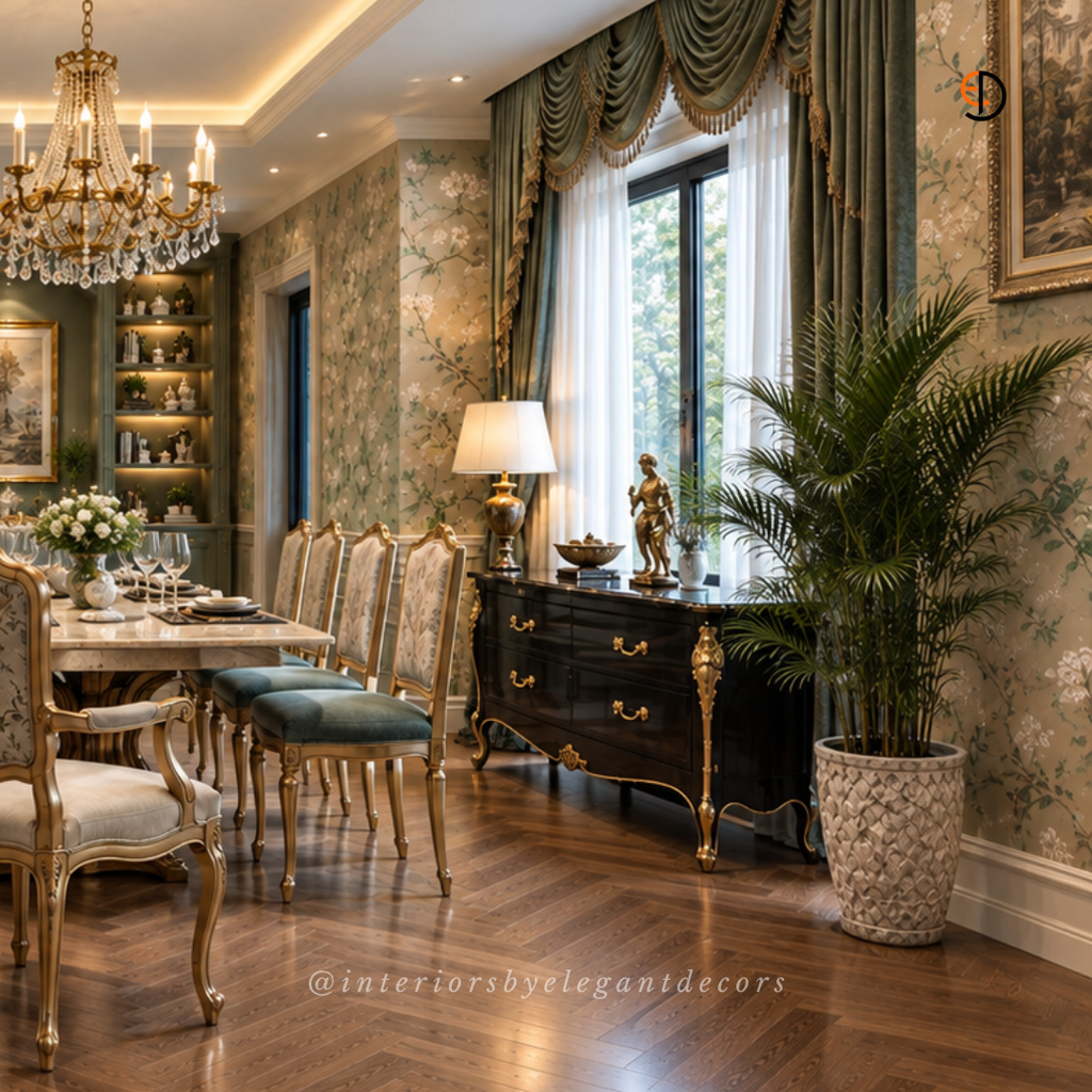 Dining room window and drapes by Elegant Decors