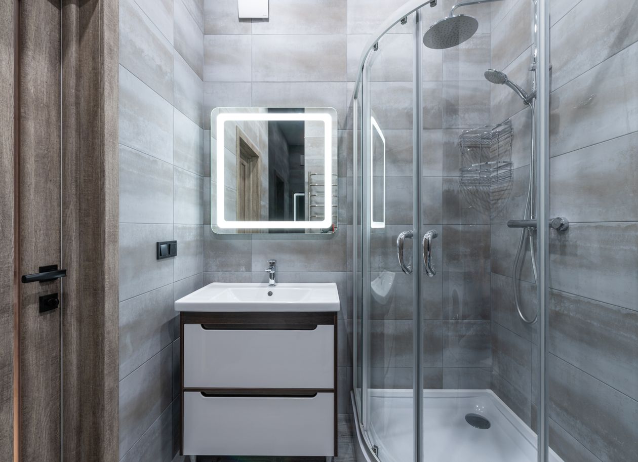 Apartment storage ideas bathroom with built-in storage cabinet