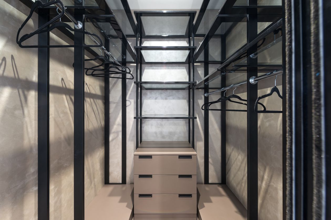 Built-in wardrobe closet storage with hanging racks