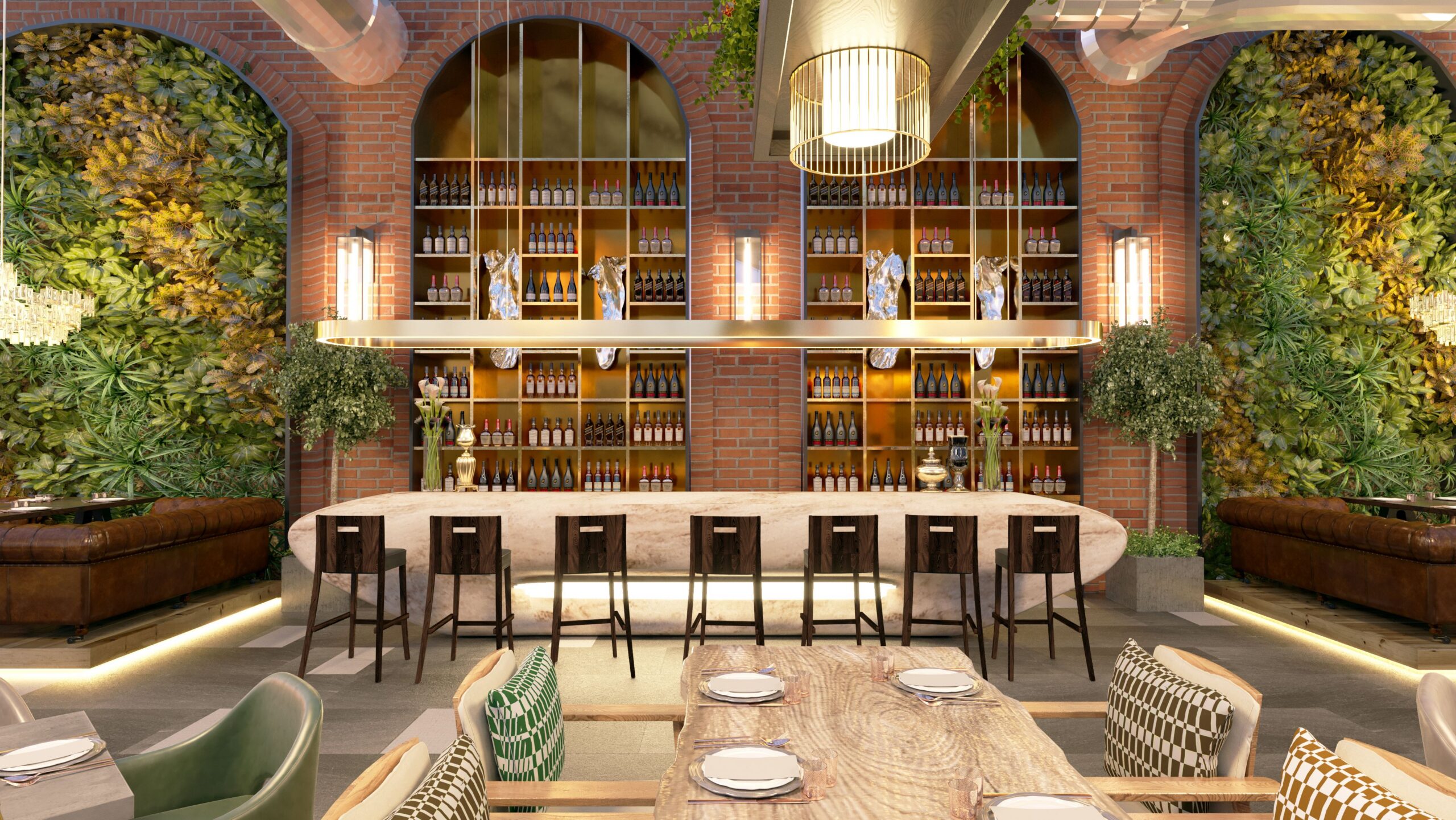 Cafe brick wall interior
