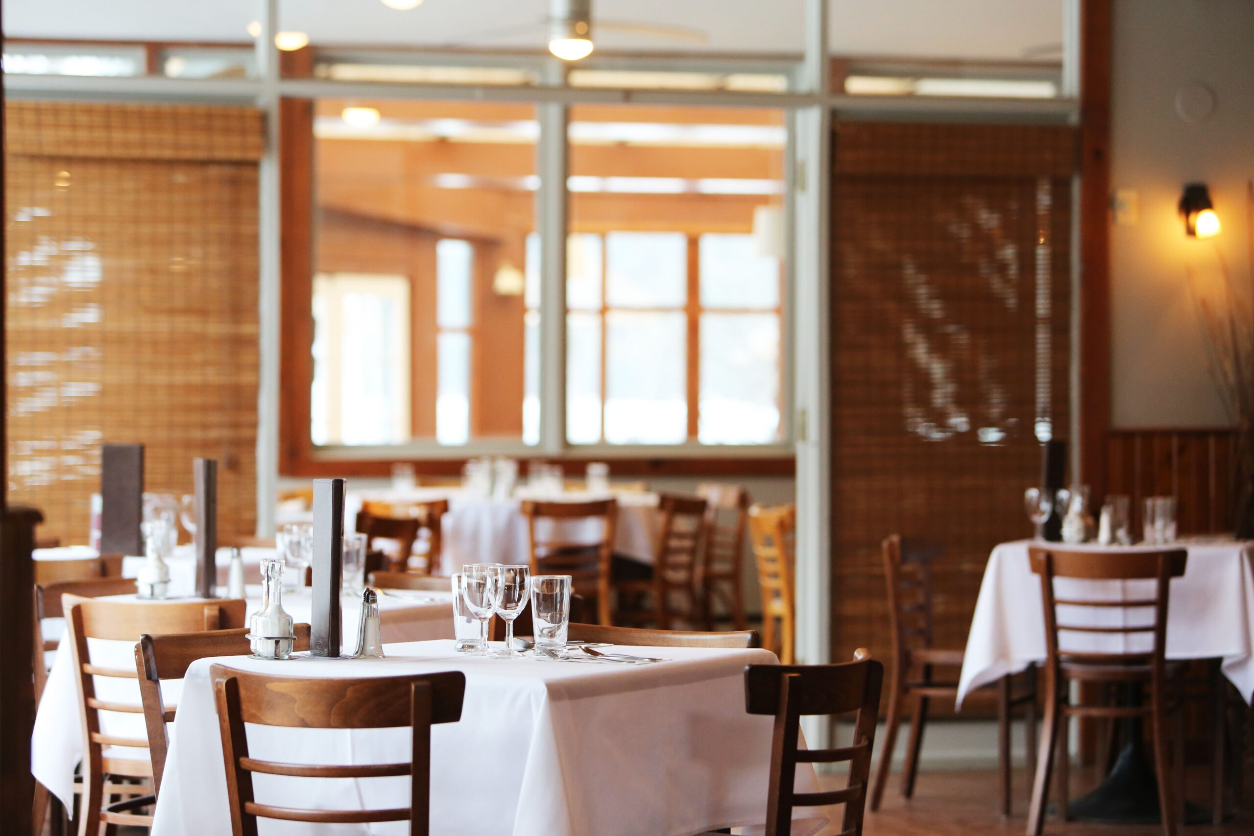 Fine dining restaurant interior warm lighting